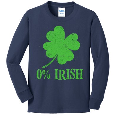 Funny St Patricks Day Zero Percent Irish Distressed Shamrock Clover Kids Long Sleeve Shirt