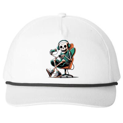 Funny Skeleton Playing Video Games Gaming Gamer Halloween Gift Snapback Five-Panel Rope Hat