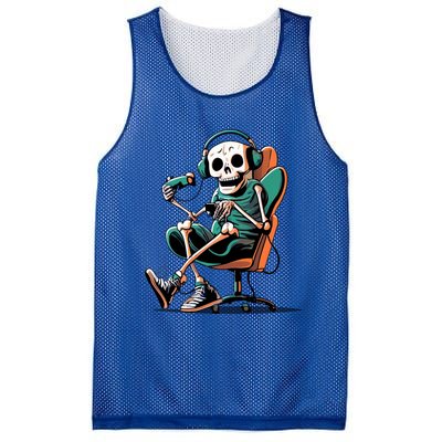 Funny Skeleton Playing Video Games Gaming Gamer Halloween Gift Mesh Reversible Basketball Jersey Tank