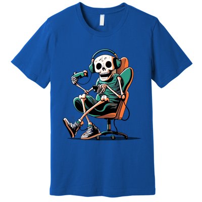 Funny Skeleton Playing Video Games Gaming Gamer Halloween Gift Premium T-Shirt