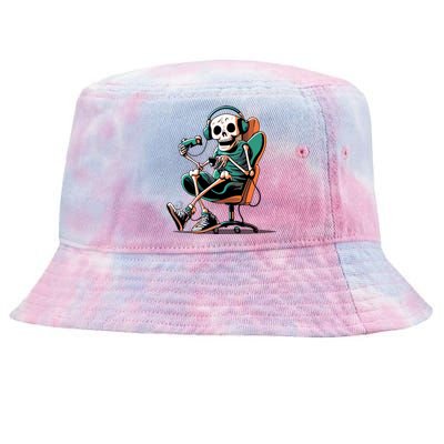 Funny Skeleton Playing Video Games Gaming Gamer Halloween Gift Tie-Dyed Bucket Hat