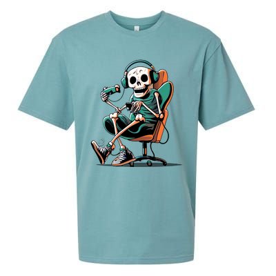 Funny Skeleton Playing Video Games Gaming Gamer Halloween Gift Sueded Cloud Jersey T-Shirt