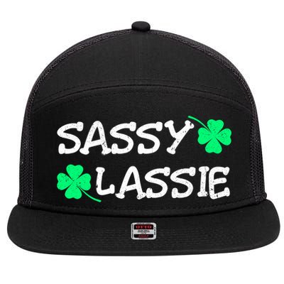Funny St Pattys Day Girls St Patricks Day Women Sassy Lassie Gift 7 Panel Mesh Trucker Snapback Hat