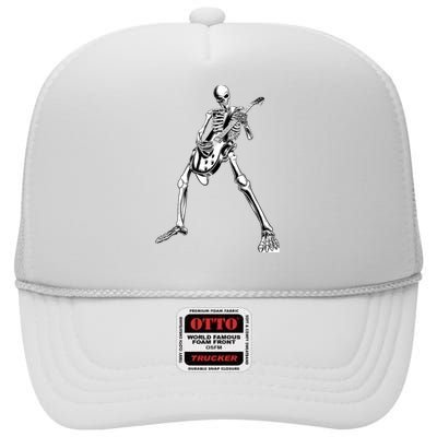 Funny Skeleton Playing Guitar Electric Acoustic Classical High Crown Mesh Back Trucker Hat