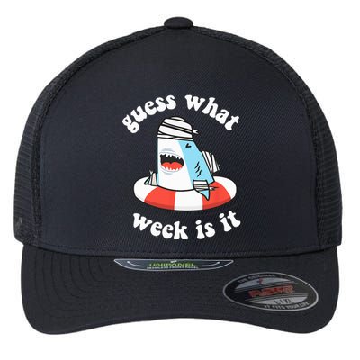 Funny Shark Party Beach Guess What Week Is It Lover Shark Flexfit Unipanel Trucker Cap