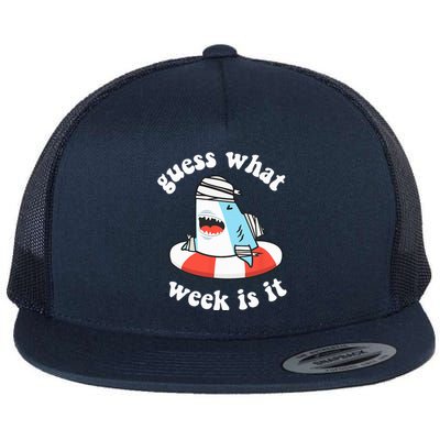 Funny Shark Party Beach Guess What Week Is It Lover Shark Flat Bill Trucker Hat