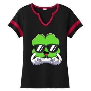 Funny St Patricks Day Shamrock Gaming Gamer Ladies Halftime Notch Neck Tee