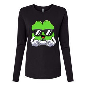 Funny St Patricks Day Shamrock Gaming Gamer Womens Cotton Relaxed Long Sleeve T-Shirt