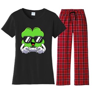 Funny St Patricks Day Shamrock Gaming Gamer Women's Flannel Pajama Set