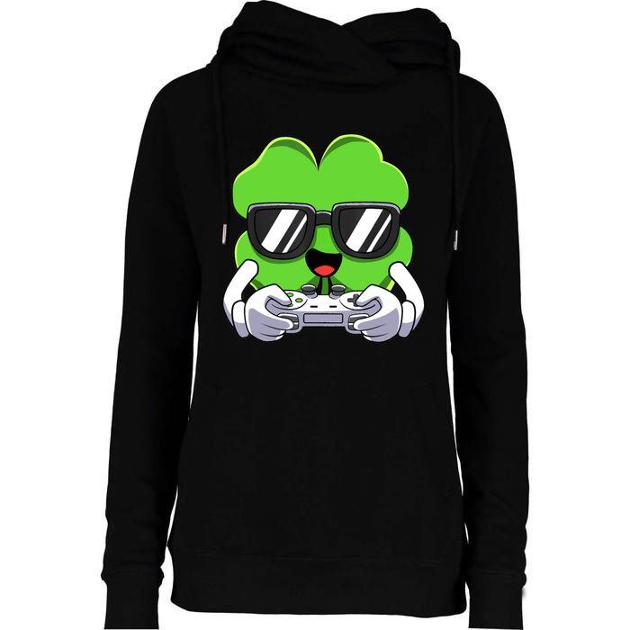 Funny St Patricks Day Shamrock Gaming Gamer Womens Funnel Neck Pullover Hood