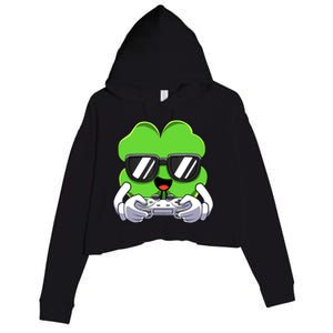 Funny St Patricks Day Shamrock Gaming Gamer Crop Fleece Hoodie