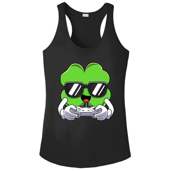 Funny St Patricks Day Shamrock Gaming Gamer Ladies PosiCharge Competitor Racerback Tank