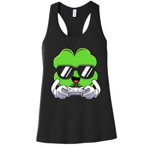 Funny St Patricks Day Shamrock Gaming Gamer Women's Racerback Tank