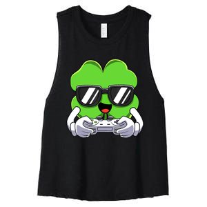 Funny St Patricks Day Shamrock Gaming Gamer Women's Racerback Cropped Tank