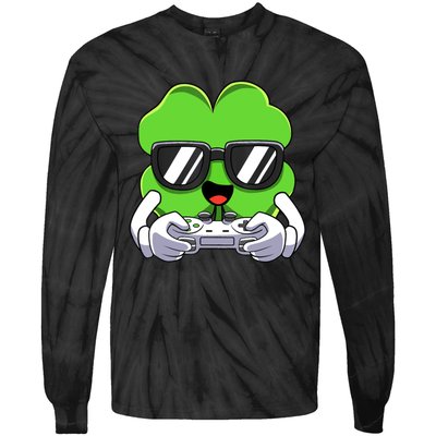 Funny St Patricks Day Shamrock Gaming Gamer Tie-Dye Long Sleeve Shirt