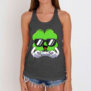 Funny St Patricks Day Shamrock Gaming Gamer Women's Knotted Racerback Tank