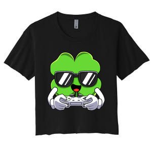 Funny St Patricks Day Shamrock Gaming Gamer Women's Crop Top Tee