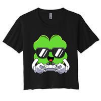 Funny St Patricks Day Shamrock Gaming Gamer Women's Crop Top Tee