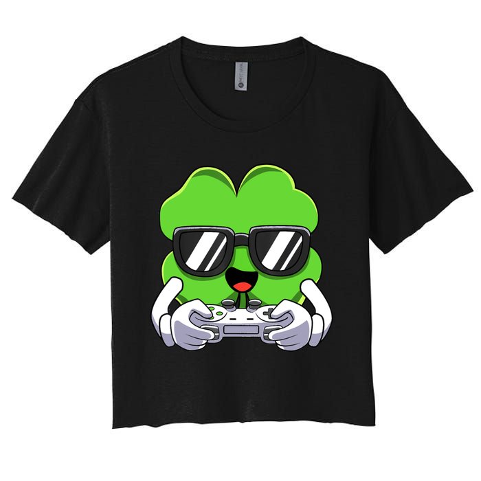 Funny St Patricks Day Shamrock Gaming Gamer Women's Crop Top Tee