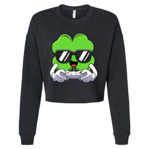 Funny St Patricks Day Shamrock Gaming Gamer Cropped Pullover Crew