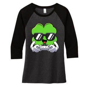 Funny St Patricks Day Shamrock Gaming Gamer Women's Tri-Blend 3/4-Sleeve Raglan Shirt