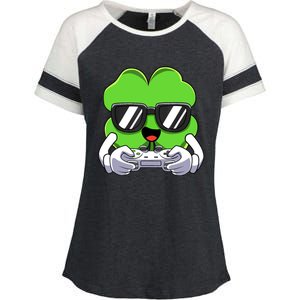 Funny St Patricks Day Shamrock Gaming Gamer Enza Ladies Jersey Colorblock Tee