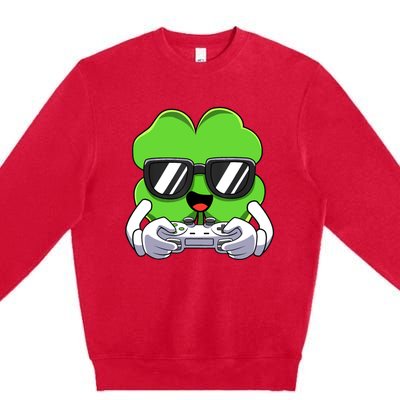 Funny St Patricks Day Shamrock Gaming Gamer Premium Crewneck Sweatshirt