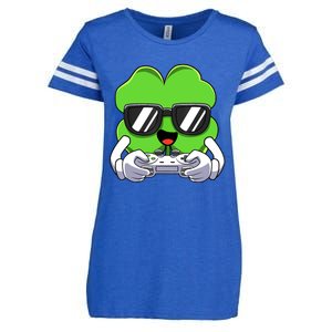 Funny St Patricks Day Shamrock Gaming Gamer Enza Ladies Jersey Football T-Shirt