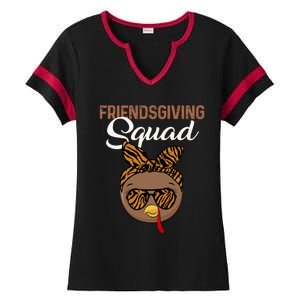 Friendsgiving Squad Party Turkey Tiger Glasses And Hair Bow Cool Gift Ladies Halftime Notch Neck Tee