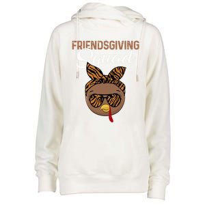 Friendsgiving Squad Party Turkey Tiger Glasses And Hair Bow Cool Gift Womens Funnel Neck Pullover Hood