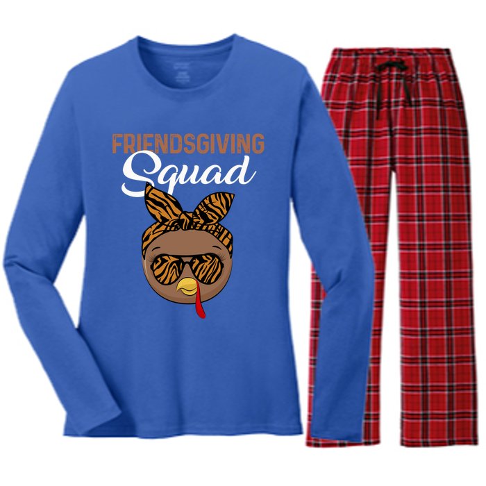 Friendsgiving Squad Party Turkey Tiger Glasses And Hair Bow Cool Gift Women's Long Sleeve Flannel Pajama Set 