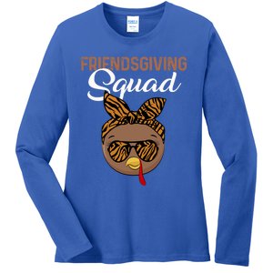 Friendsgiving Squad Party Turkey Tiger Glasses And Hair Bow Cool Gift Ladies Long Sleeve Shirt