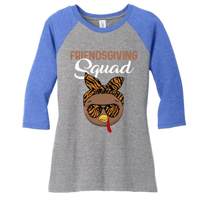 Friendsgiving Squad Party Turkey Tiger Glasses And Hair Bow Cool Gift Women's Tri-Blend 3/4-Sleeve Raglan Shirt