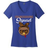 Friendsgiving Squad Party Turkey Tiger Glasses And Hair Bow Cool Gift Women's V-Neck T-Shirt