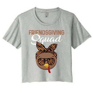 Friendsgiving Squad Party Turkey Tiger Glasses And Hair Bow Cool Gift Women's Crop Top Tee