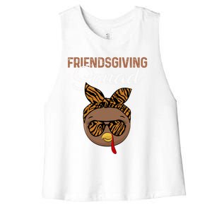 Friendsgiving Squad Party Turkey Tiger Glasses And Hair Bow Cool Gift Women's Racerback Cropped Tank