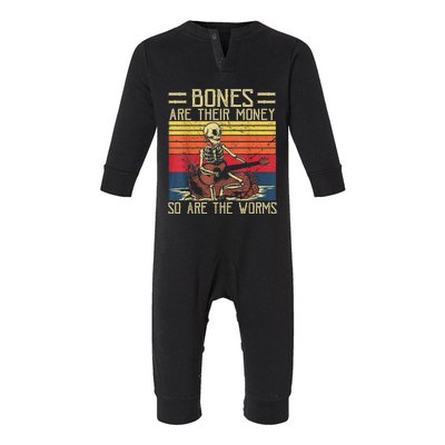 Funny Skeleton Playing Guitar Retro Bones Are Their Money Infant Fleece One Piece