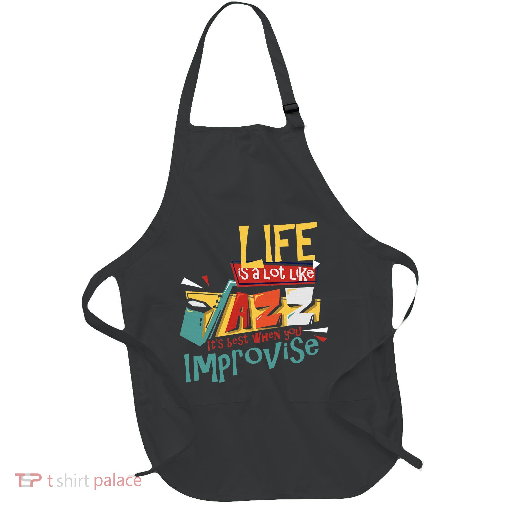 Funny Sax Player Gifts Jazz Music Saxophone Full-Length Apron With Pockets