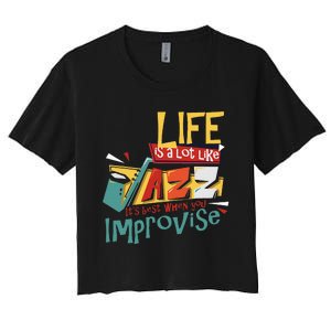 Funny Sax Player Gifts Jazz Music Saxophone Women's Crop Top Tee