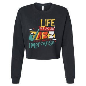 Funny Sax Player Gifts Jazz Music Saxophone Cropped Pullover Crew