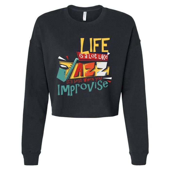 Funny Sax Player Gifts Jazz Music Saxophone Cropped Pullover Crew