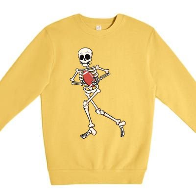 Funny Skeleton Playing Football Halloween Gift Premium Crewneck Sweatshirt