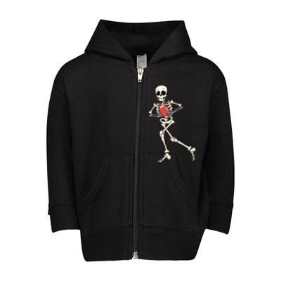 Funny Skeleton Playing Football Halloween Gift Toddler Zip Fleece Hoodie