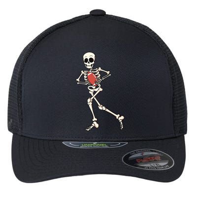 Funny Skeleton Playing Football Halloween Gift Flexfit Unipanel Trucker Cap