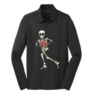 Funny Skeleton Playing Football Halloween Gift Silk Touch Performance Long Sleeve Polo