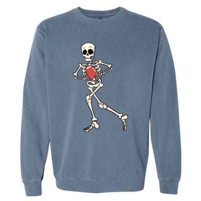 Funny Skeleton Playing Football Halloween Gift Garment-Dyed Sweatshirt