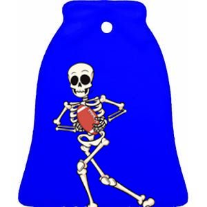 Funny Skeleton Playing Football Halloween Gift Ceramic Bell Ornament