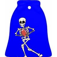 Funny Skeleton Playing Football Halloween Gift Ceramic Bell Ornament