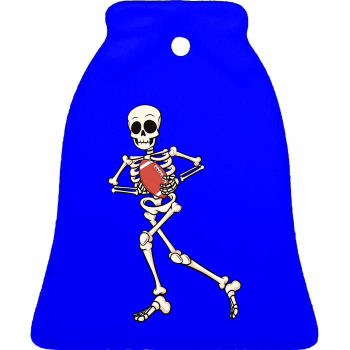 Funny Skeleton Playing Football Halloween Gift Ceramic Bell Ornament