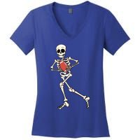 Funny Skeleton Playing Football Halloween Gift Women's V-Neck T-Shirt